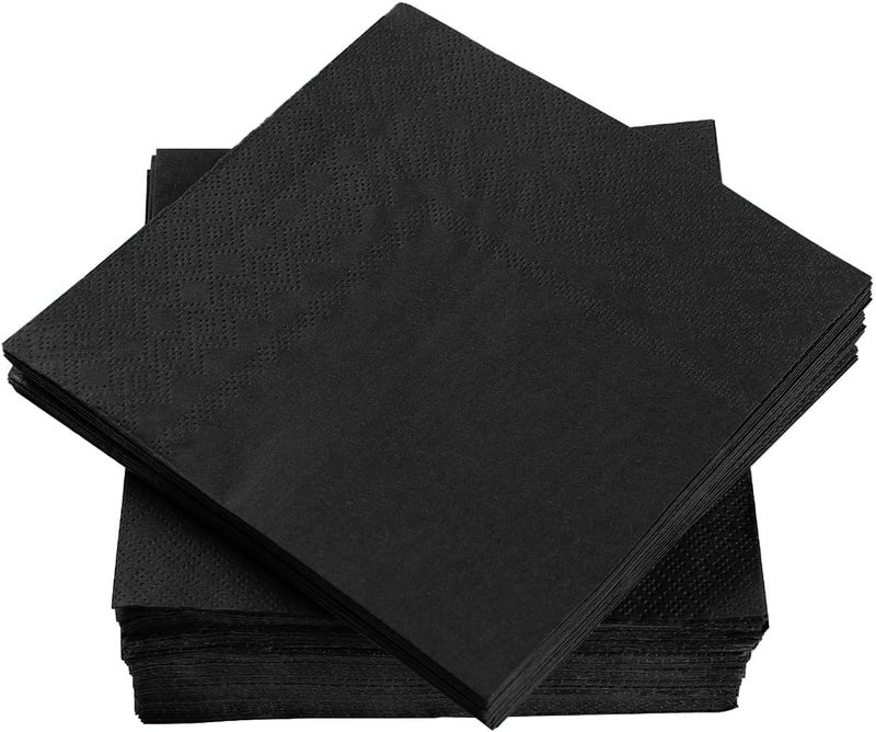 BEFORYOU 100 Pack Cocktail Napkin 2-Ply Dessert Napkins Folded 5 x 5 Inches Disposable Napkins for Dinner Wedding Birthday Party Bridal Anniversary Reception Event (100, Black) - Image 3